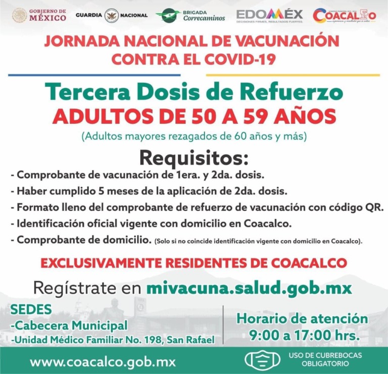 COACALCO ANUNCIA DOSIS DE REFUERZO PARA ADULTOS DE 50 A 59 AÑOS