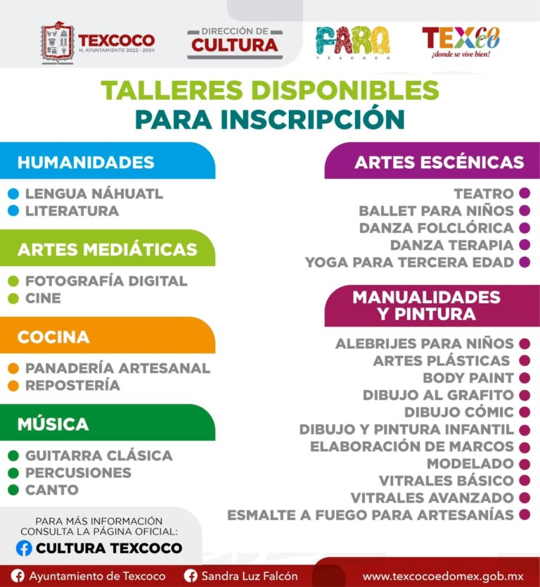 ABRE EL FARO DE TEXCOCO INSCRIPCIONES PARA 26 TALLERES GRATUITOS PARA TODO EL PÚBLICO