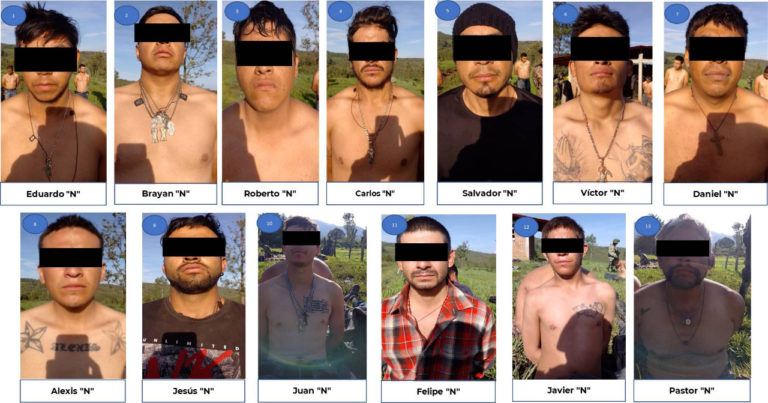 Sedena y GN aseguraron a 37 presuntos integrantes de la delincuencia organizada en Ciudad Hidalgo, Michoacan.