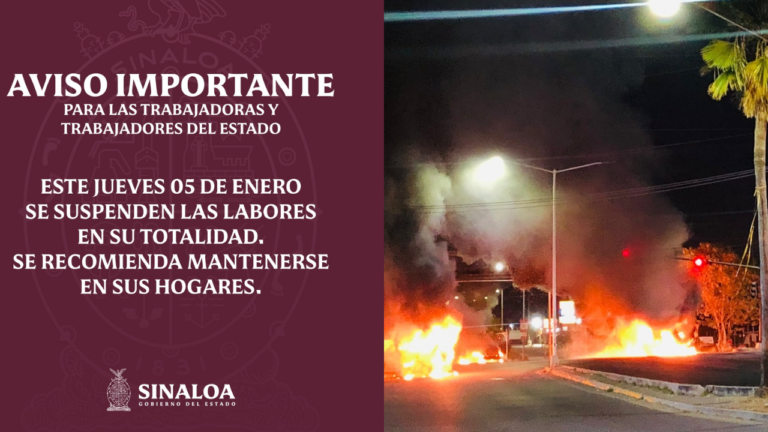 Suspenden labores en todo el estado de Sinaloa por enfrentamientos armados en Culiacán
