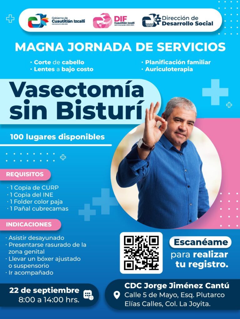 Estamos a dos días de la jornada de vasectomía sin bisturí en Cuautitlán Izcalli