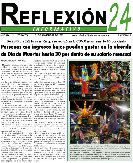 Reflexión 24 No 418 | Personas con ingresos bajos pueden gastar en la ofrenda de Día de Muertos hasta 30 por ciento de su salario mensual