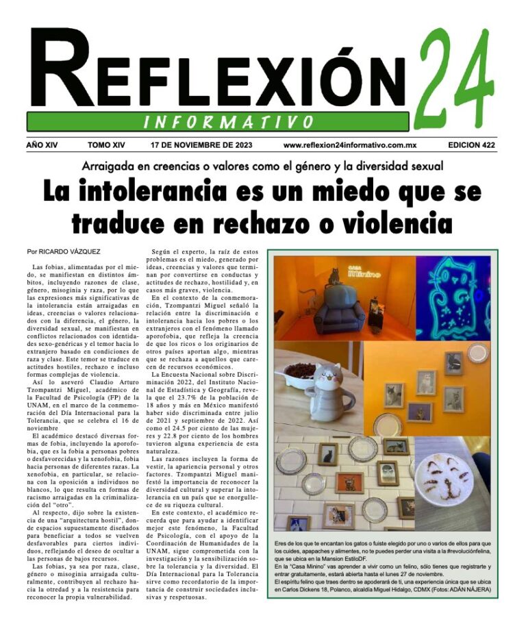 Reflexión 24 No 422 | La intolerancia es un miedo que se traduce en rechazo o violencia