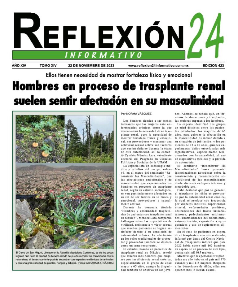 Reflexión 24 No 423 | Hombres en proceso de trasplante renal suelen sentir afectación en su masculinidad