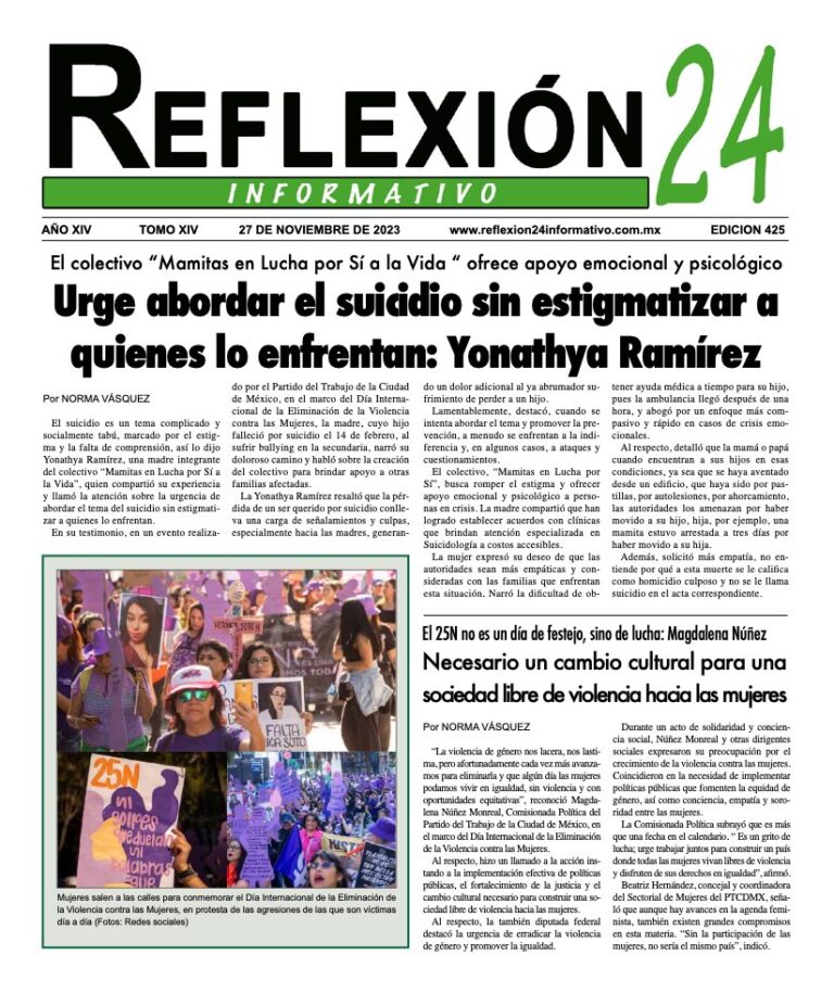 Reflexión 24 No 425 | Urge abordar el suicidio sin estigmatizar a quienes lo enfrentan: Yonathya Ramírez