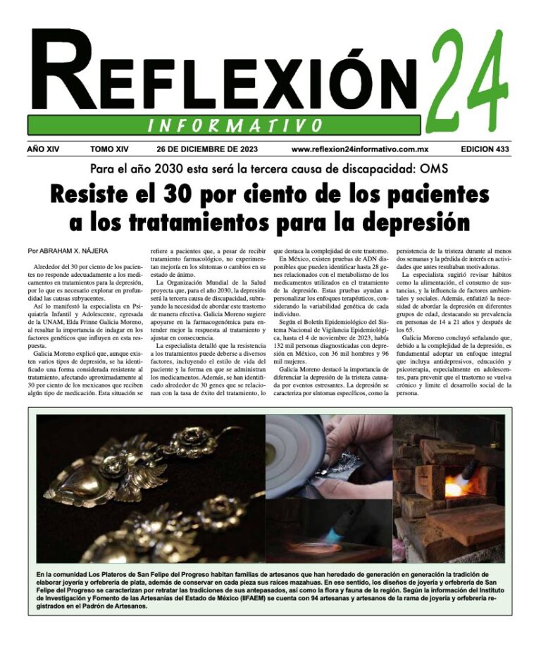 Reflexión 24 No 433 | Resiste el 30 por ciento de los pacientes a los tratamientos para la depresión