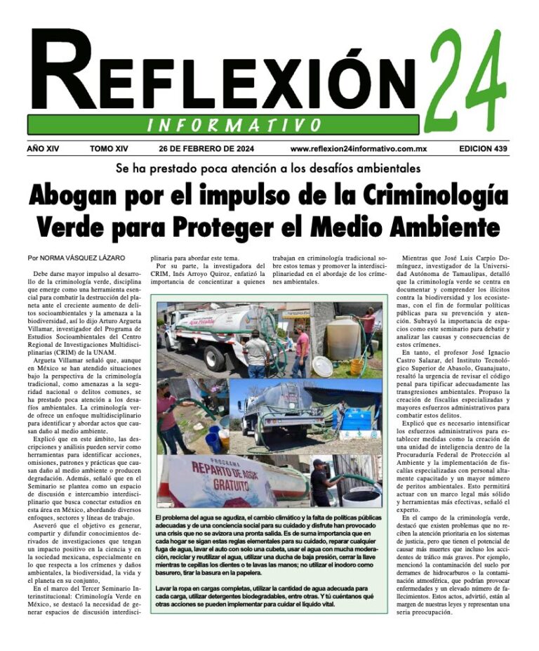 Reflexión 24 No 439 | Abogan por el impulso de la Criminología Verde para Proteger el Medio Ambiente