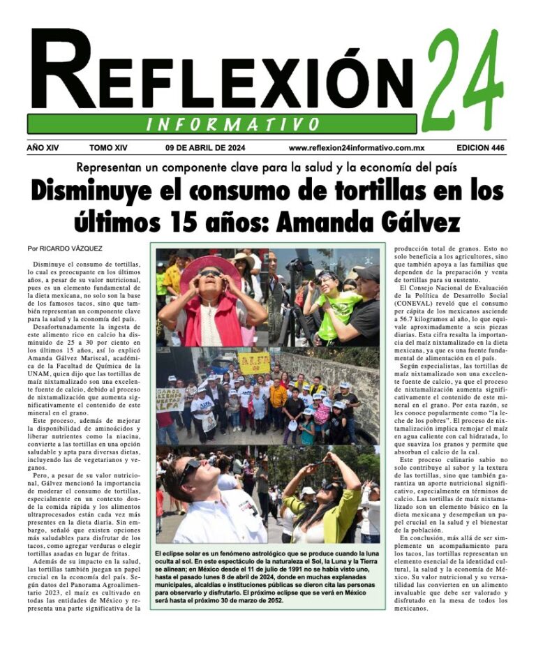 Reflexión 24 No 446 | Disminuye el consumo de tortillas en los últimos 15 años: Amanda Gálvez