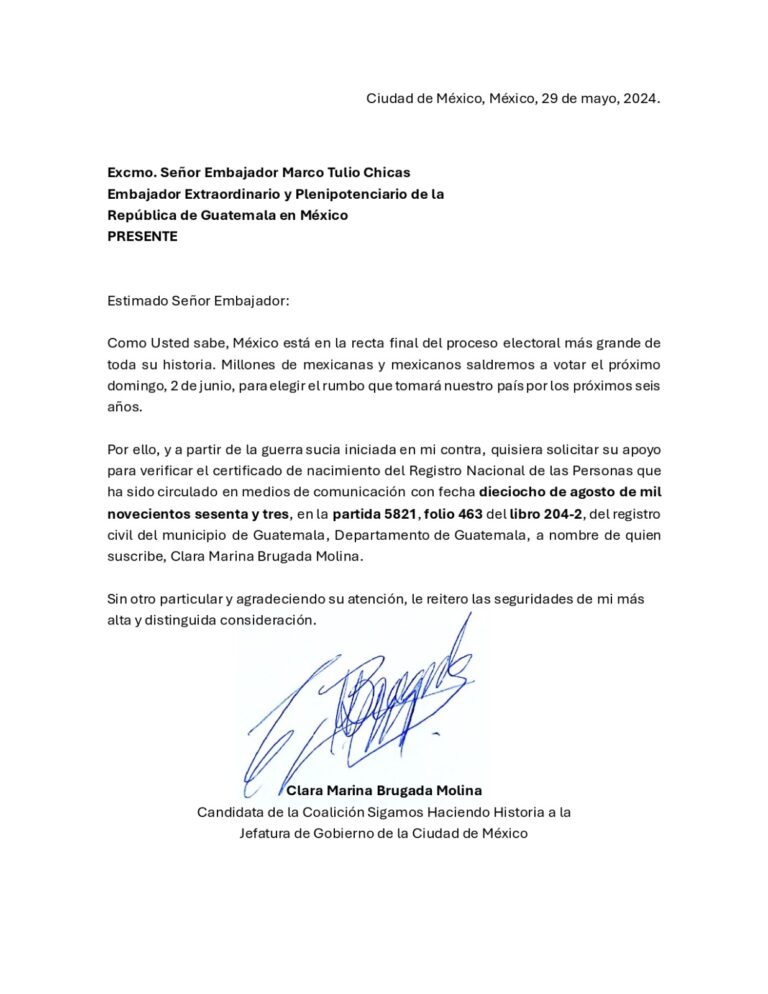 Embajada de Guatemala niega autenticidad del acta de nacimiento de Clara Brugada presentada por la oposición