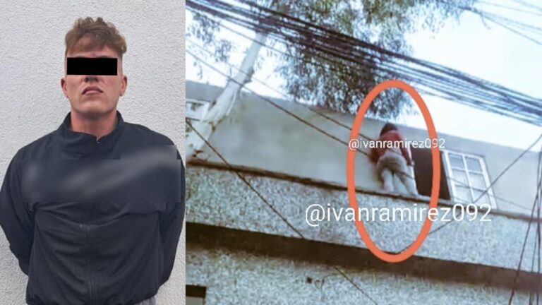 Rescatan a mujer que escapó por una marquesina tras ser golpeada por su esposo