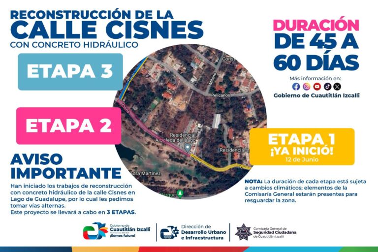GOBIERNO IZCALLENSE ARRANCA RECONSTRUCCIÓN CON CONCRETO HIDRÁULICO EN LA CALLE CISNES EN LAGO DE GUADALUPE