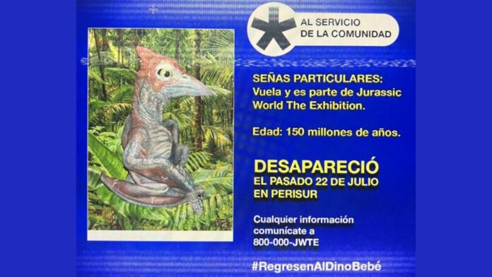 Emiten ficha de búsqueda del dino bebé robado de expo Jurassic World