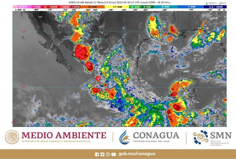 En las próximas horas se prevén lluvias puntuales torrenciales en Colima, Hidalgo, Jalisco, Querétaro y San Luis Potosí