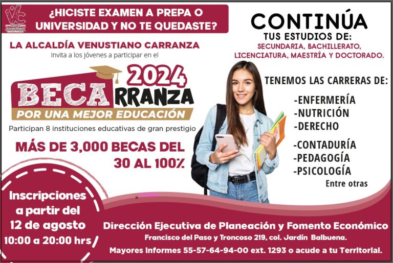 Arranca Becarranza 2024 con Becas del 100% para Jóvenes de Venustiano Carranza