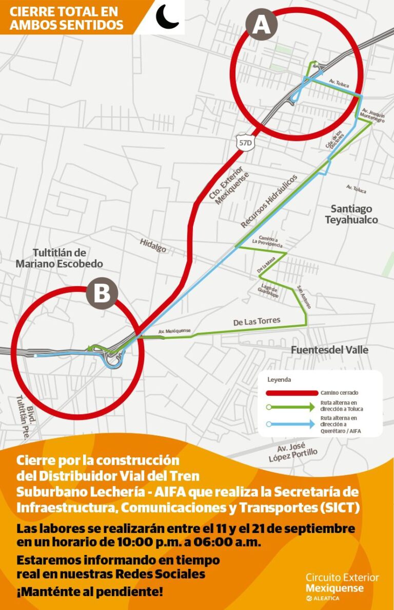 Cierre de Circuito Exterior Mexiquense por construcción del tren suburbano