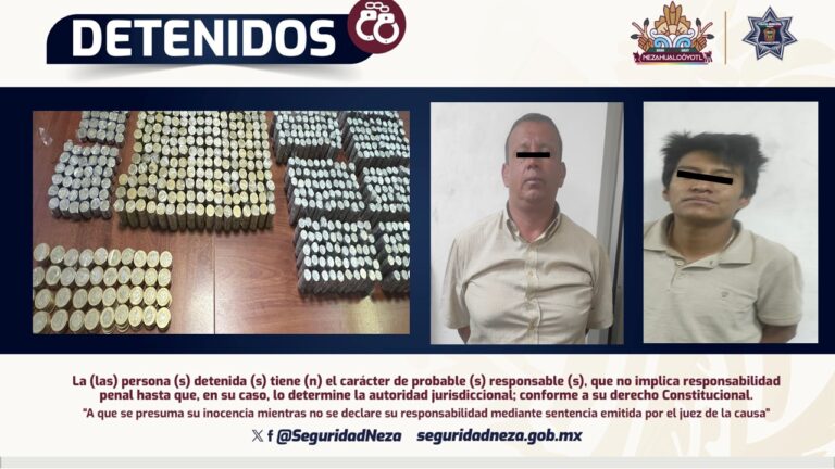 Detienen en Nezahualcóyotl a cuatro sujetos con armas, drogas y dinero en efectivo