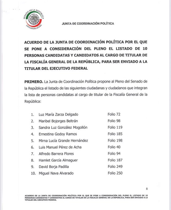 Acortan lista de aspirantes para la FGR; estos son los 10 semifinalistas