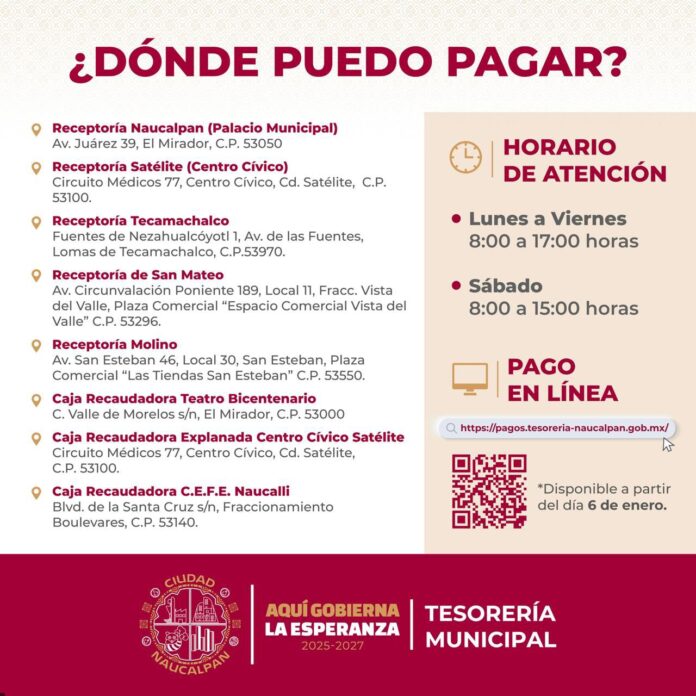 Naucalpan arranca 2026 con descuentos de hasta 34% en predial y 36% en agua