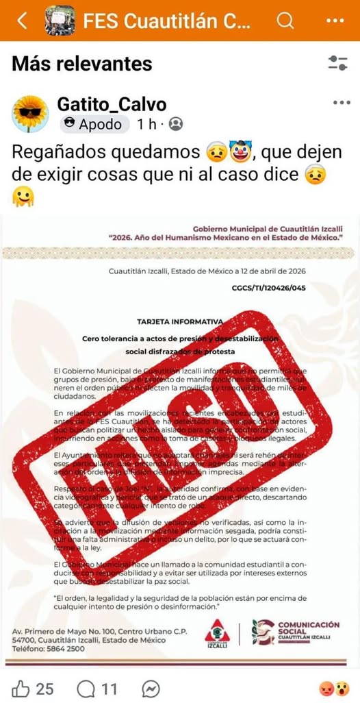 Gobierno de Cuautitlán Izcalli desmiente comunicado falso