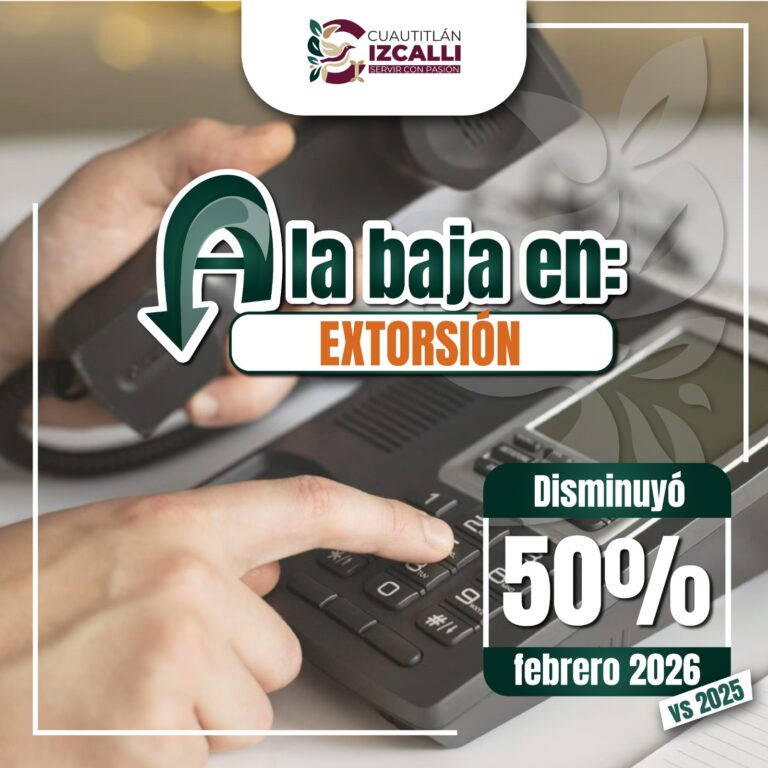Izcalli reporta caída de 50% en extorsión; cifras oficiales muestran baja en delitos de alto impacto