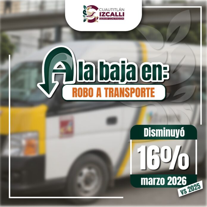 Cuautitlán Izcalli reporta baja de 16% en robo al transporte público, según cifras oficiales