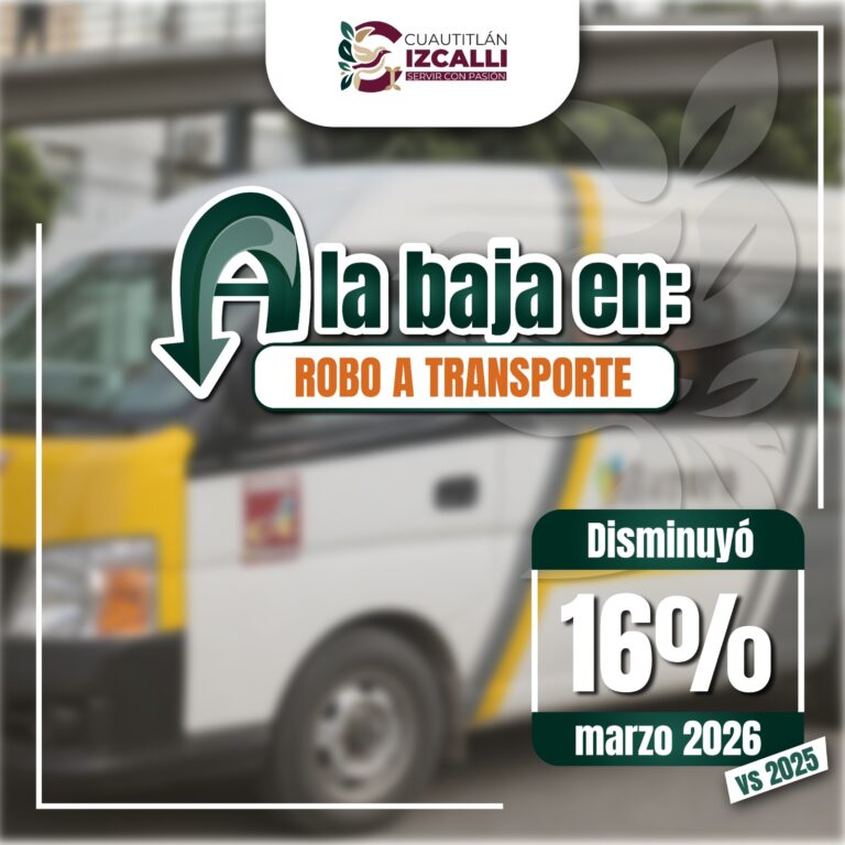 Cuautitlán Izcalli reporta baja de 16% en robo al transporte público, según cifras oficiales Cuautitlán Izcalli reporta baja de 16% en robo al transporte público, según cifras oficiales