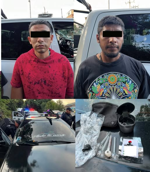 Detienen en Tlalnepantla a dos hombres con presuntas drogas y vehículo con luces oficiales