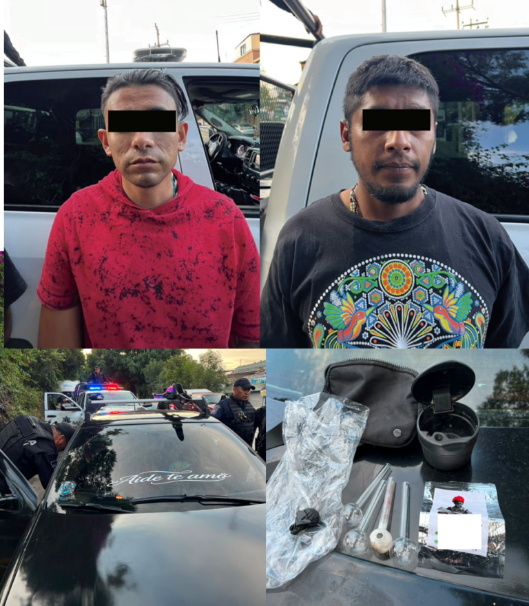 Detienen en Tlalnepantla a dos hombres con presuntas drogas y vehículo con luces oficiales