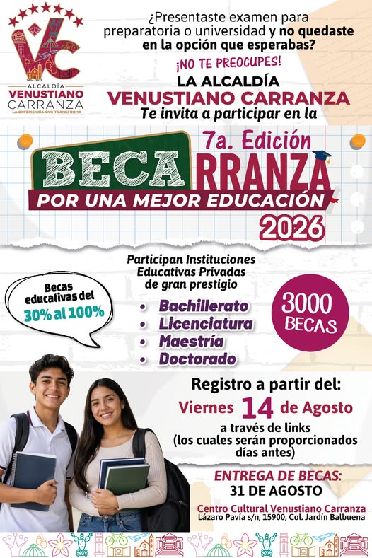 Abren 3 mil becas para estudiantes que buscan nuevas opciones educativas en Venustiano Carranza