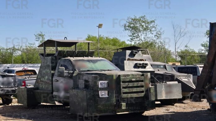 FGR destruye 25 vehículos “monstruo” asegurados a grupos delictivos en Tamaulipas