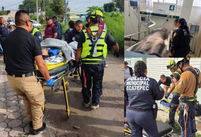 Policías rescatan a mujer que cayó al Canal de la Draga en Ecatepec
