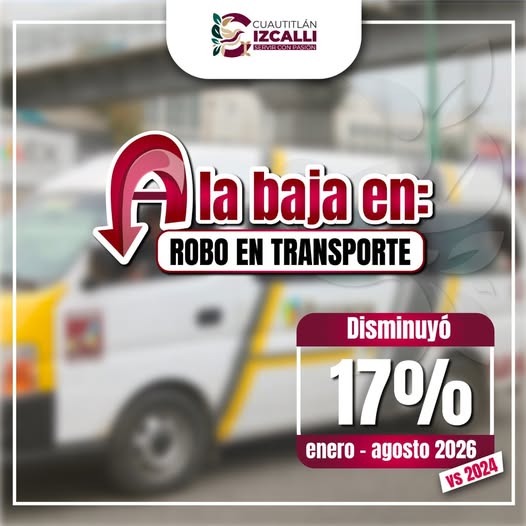 Robo en transporte público cae 17% en Cuautitlán Izcalli; registran 47 casos menos que en 2024