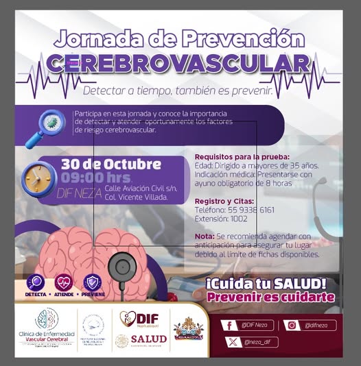 Nezahualcóyotl realizará jornada preventiva para detectar riesgos de infarto cerebral