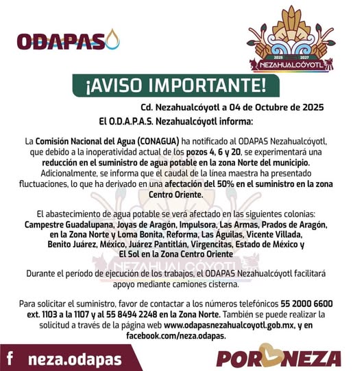 Fuga en acueducto Tláhuac reduce suministro de agua en Nezahualcóyotl; reparación tardará 48 horas Fuga en acueducto Tláhuac reduce suministro de agua en Nezahualcóyotl; reparación tardará 48 horas