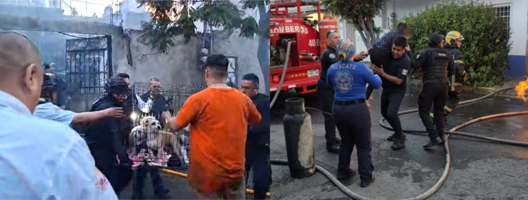Incendio en vivienda de Nezahualcóyotl deja dos personas lesionadas; rescatan a cuatro perros