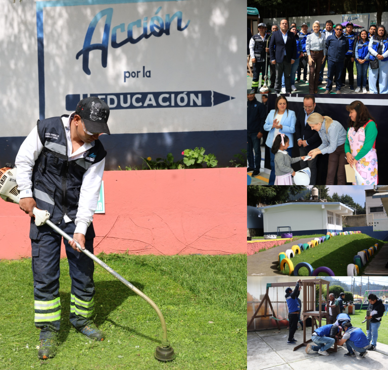 Rehabilitan jardín de niños de La Cañada en Huixquilucan con juegos infantiles y mejoras en sanitarios