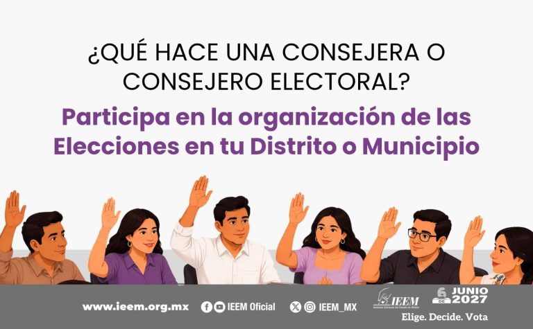 IEEM abre 2 mil 40 espacios para consejeros electorales en Edomex; registro cierra el 26 de octubre