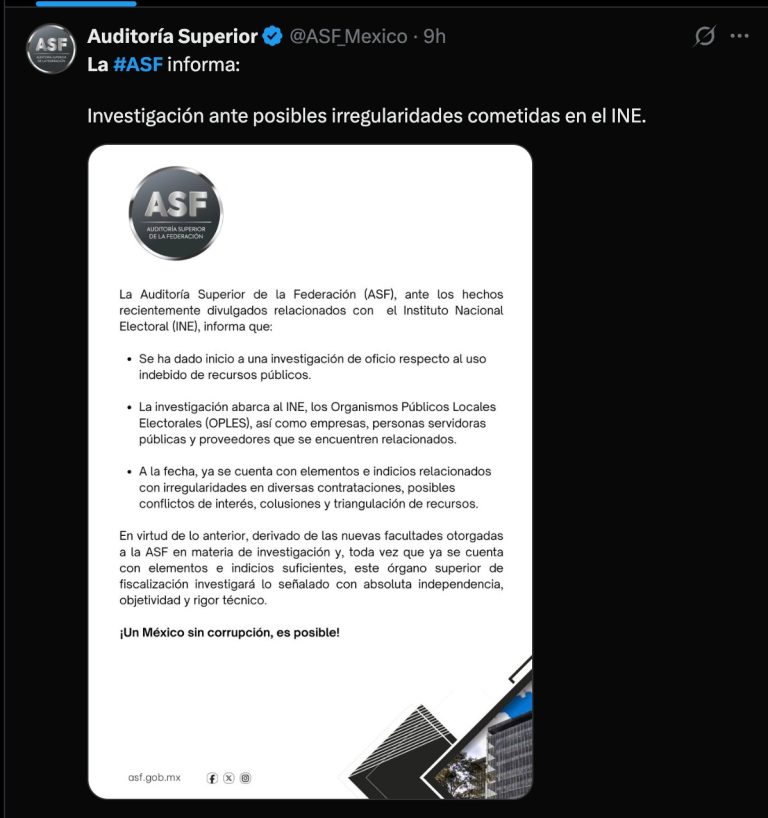 ASF abre investigación al INE por posibles irregularidades en contratos y recursos públicos